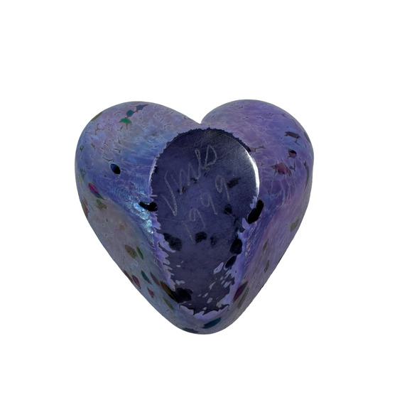 Vintage Roger Vines Heart Paperweight Purple Iridescent Art Glass Signed 1999 - Picture 5 of 8